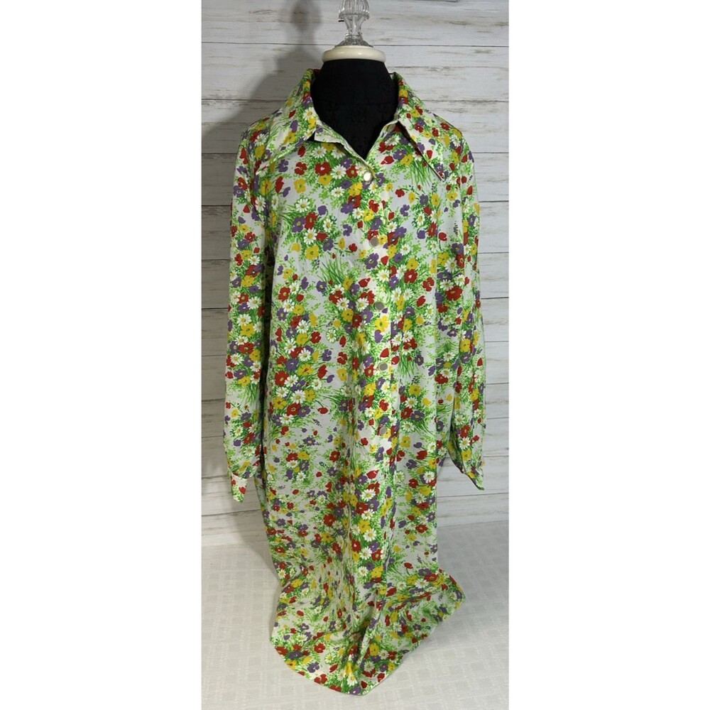 NPC Fashions Vintage Floral Flower Print Button Down Dress, Size Large to XL